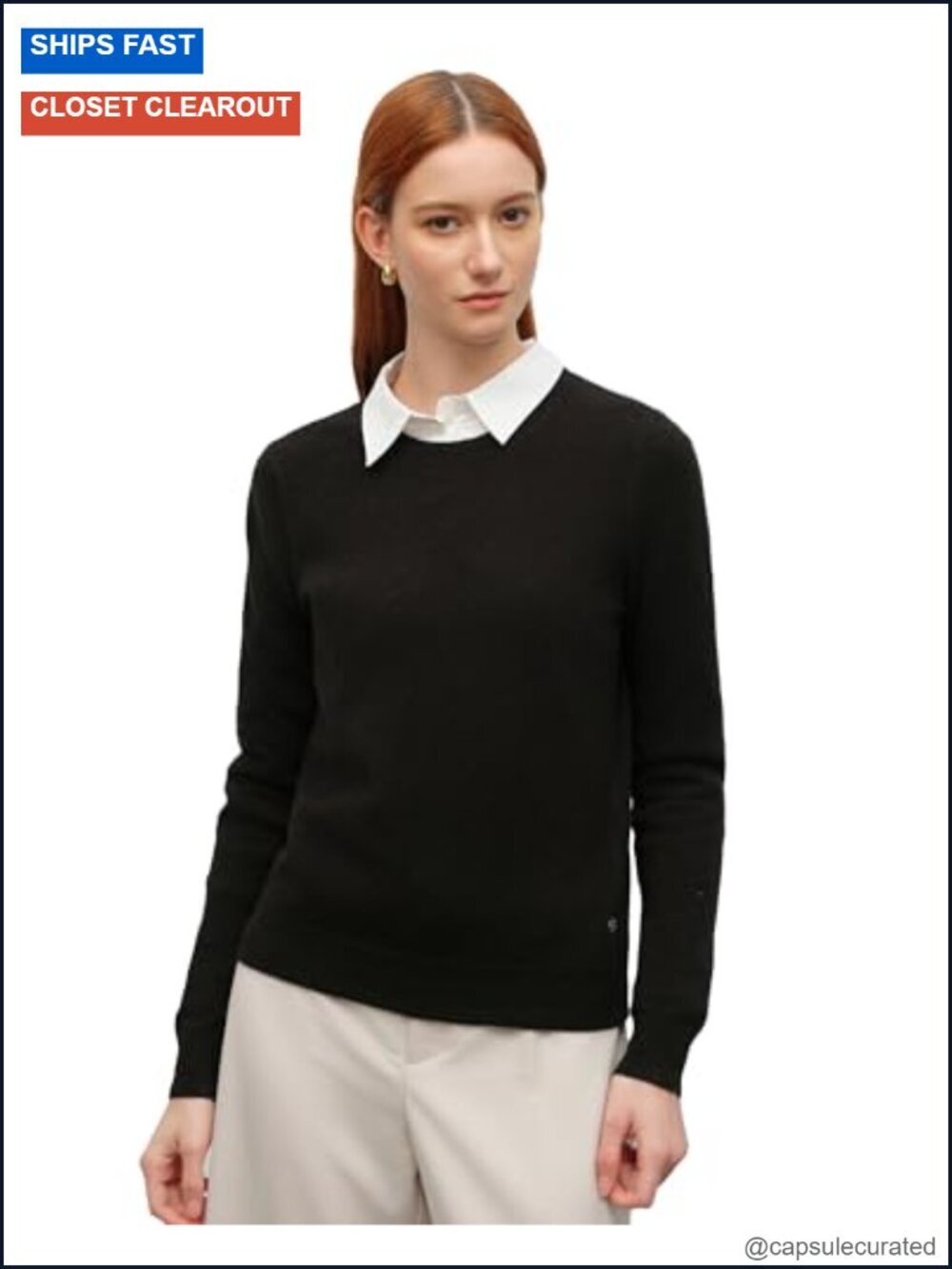 100% Cashmere Crew Neck Pullover Sweater Lightweight Knit Top